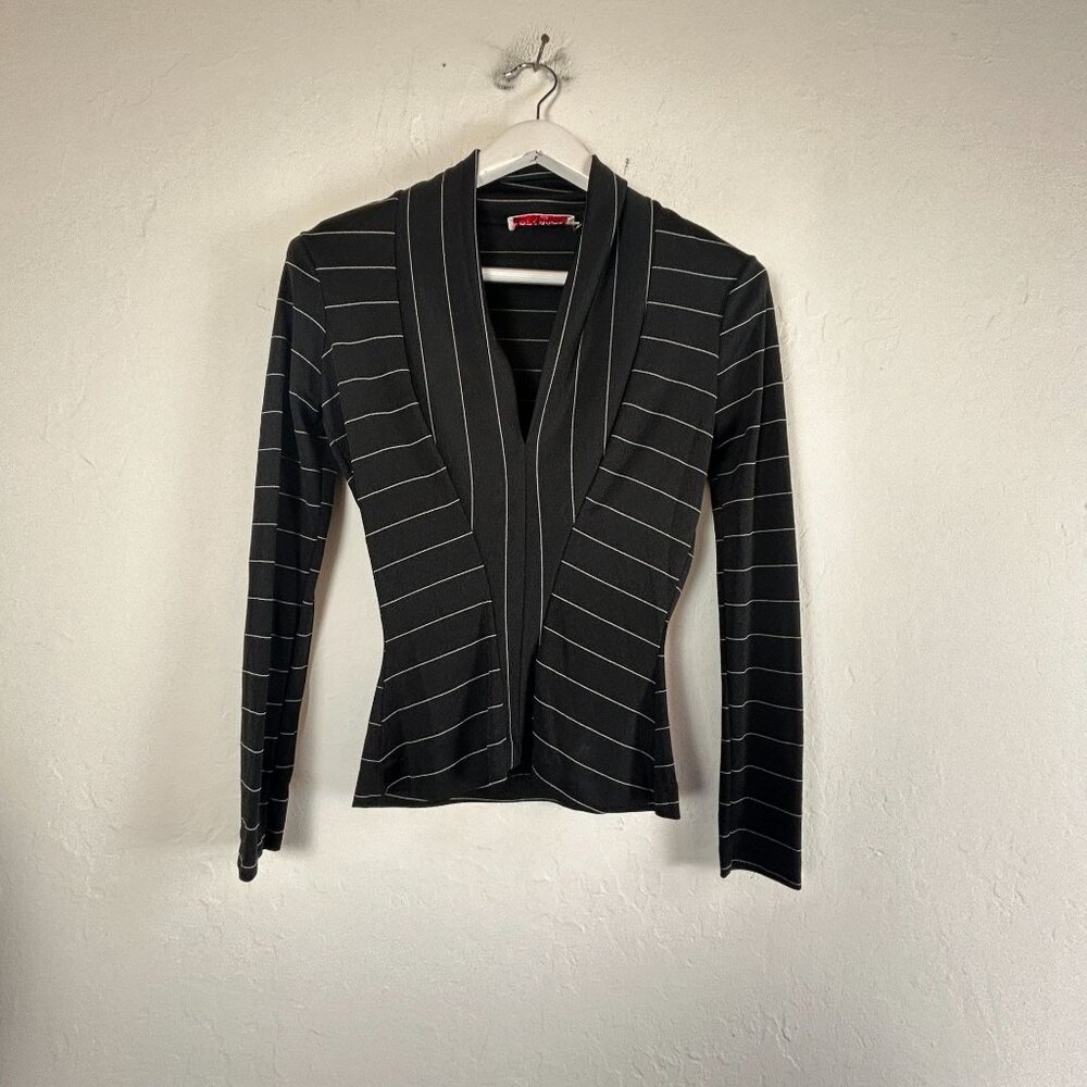 Hot Traffic by Julian Starr Of London Black White Striped Long Sleeve Top Medium